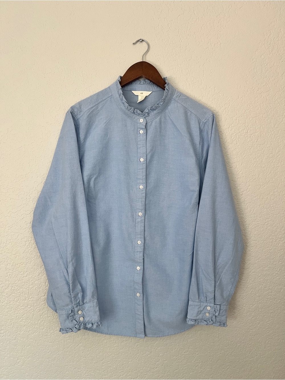 H&M Light Blue Women's Ruffle Collar Button-Down Shirt